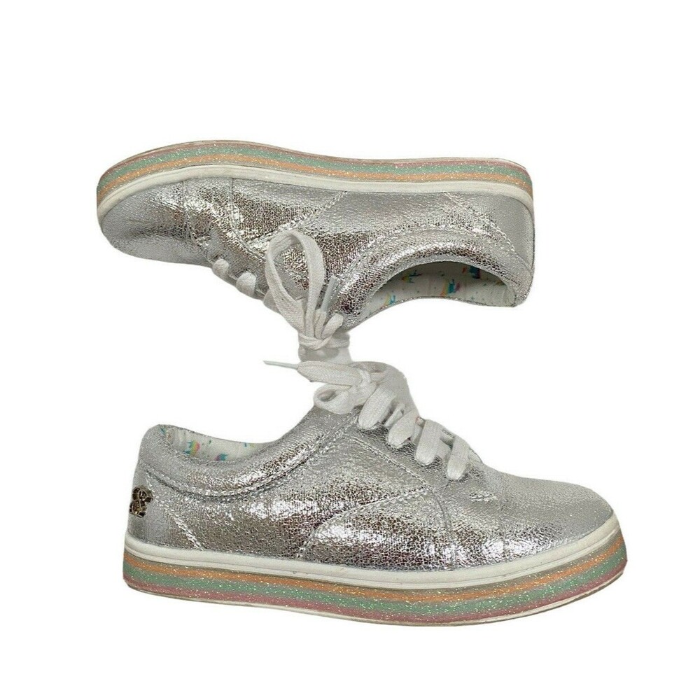 Jessica Simpson Girl's Size 2 Silver Metallic Casey Sophie Low Top Sneakers